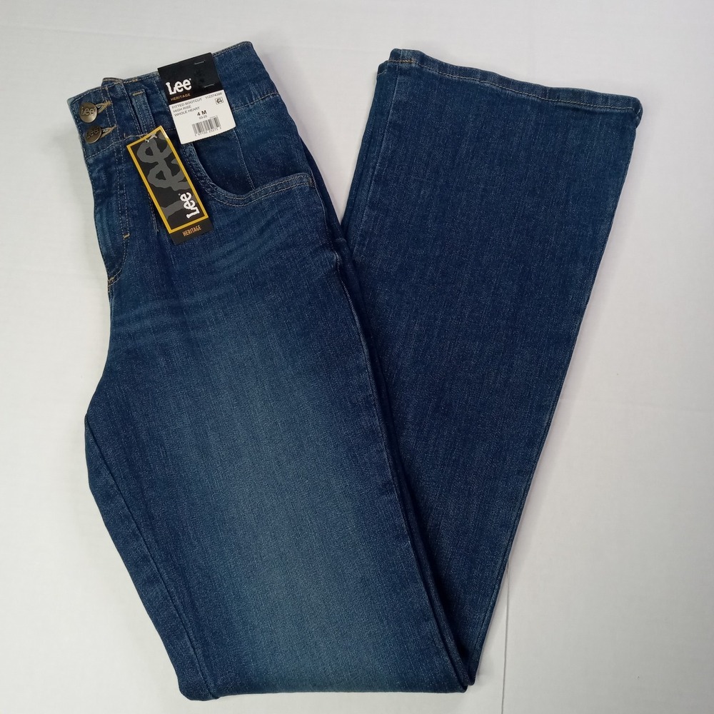Lee Heritage Women's Blue Jeans Size 4 M‎ Fitted Bootcut High Rise Heart NEW